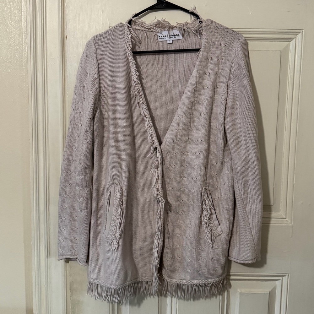 Neon Buddha Cotton Fringe Knit Cardigan